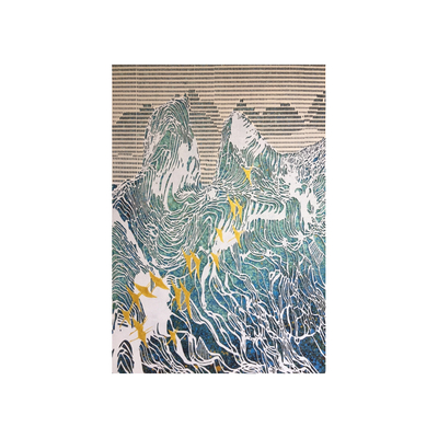  新中式轻奢创意山石飞鸟抽象装置画 