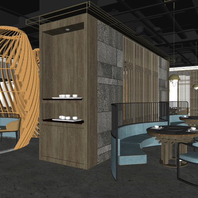  现代火锅店su模型 