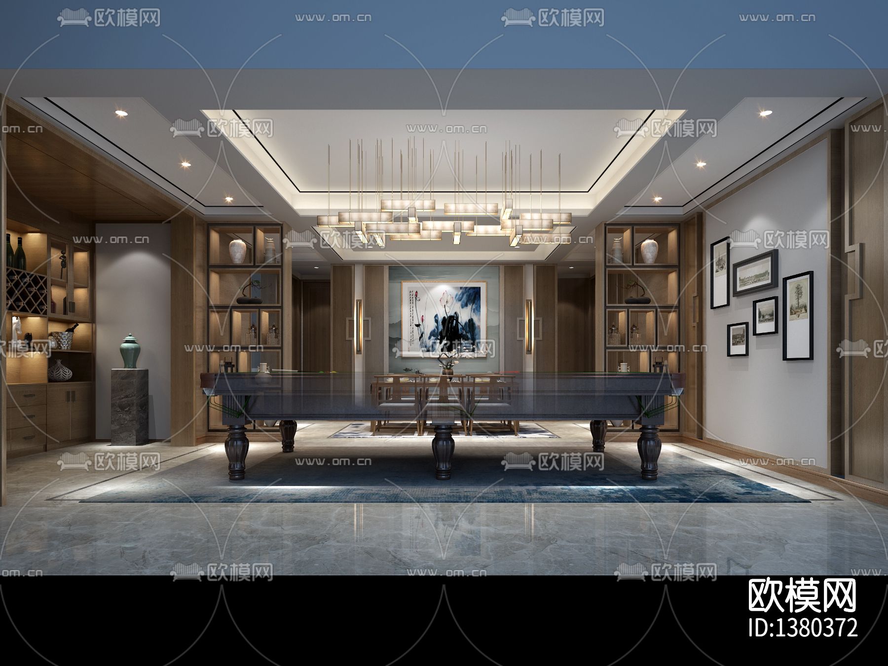 600㎡新中式别墅cad施工图下载（渲染图1）