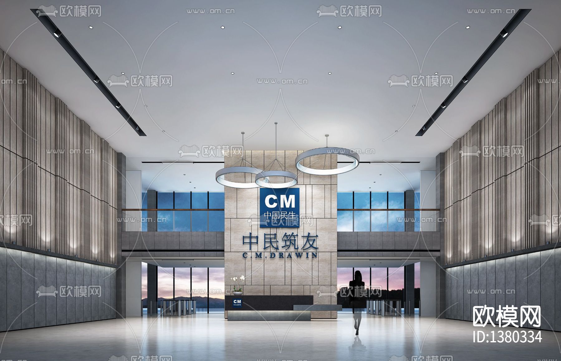 办公楼研发楼办公室cad施工图下载（渲染图1）