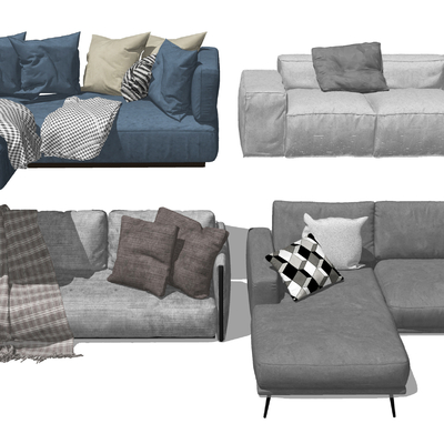 现代布艺转角多人沙发su模型