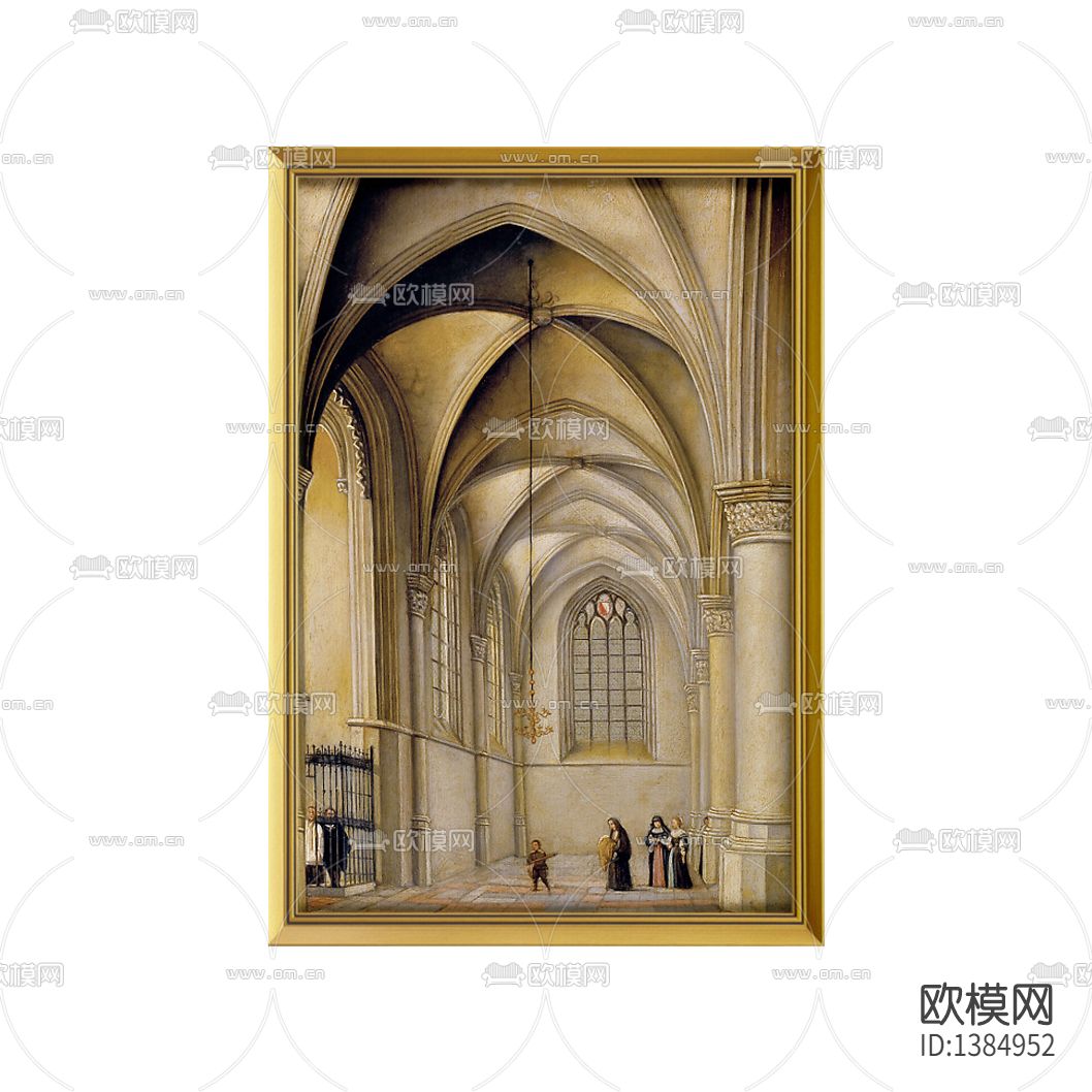 欧式古典教堂彩色手绘装饰画下载