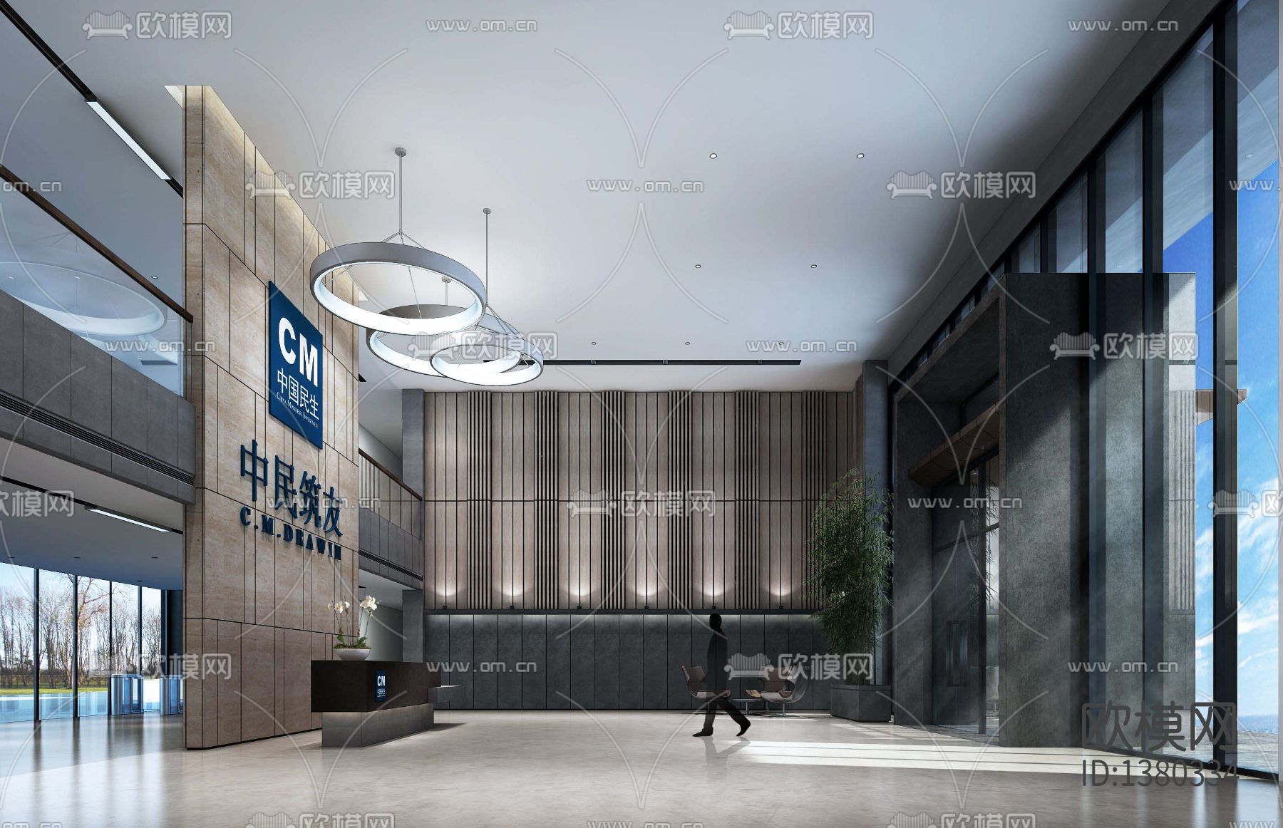 办公楼研发楼办公室cad施工图下载（渲染图2）