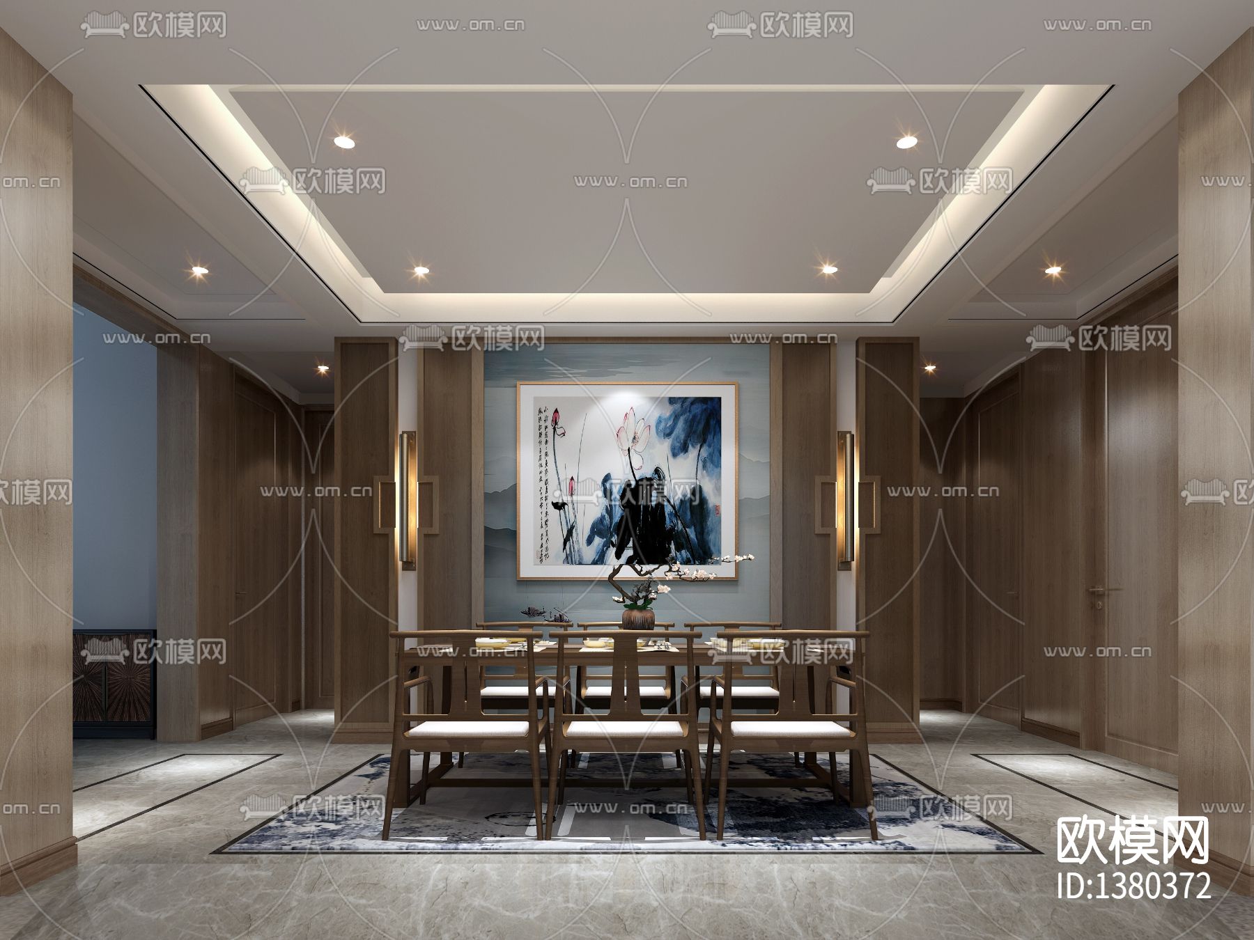 600㎡新中式别墅cad施工图下载（渲染图5）