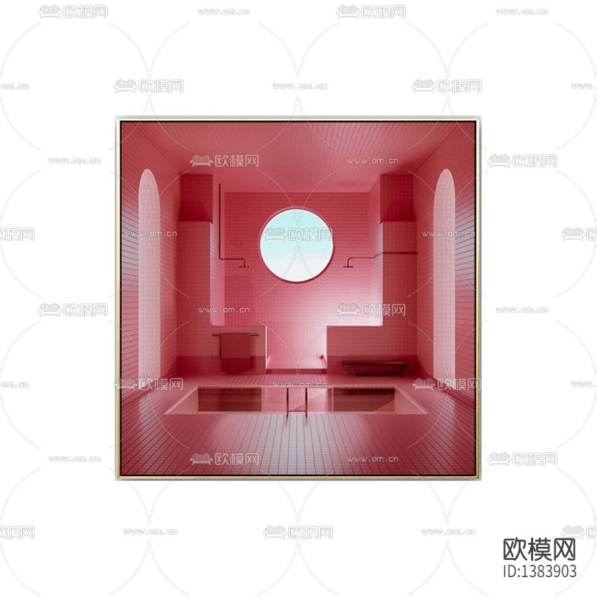 现代简约粉红色创意卫生间摄影装饰画