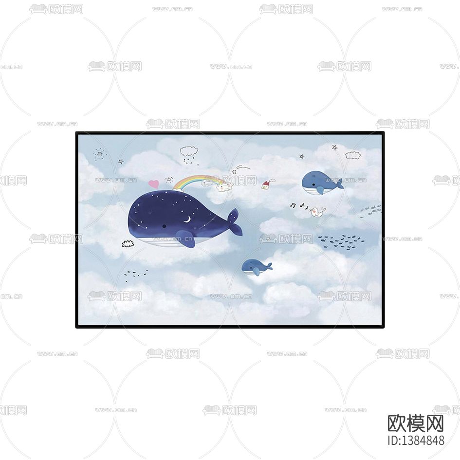 现代简约创意卡通手绘鲸鱼装饰画下载