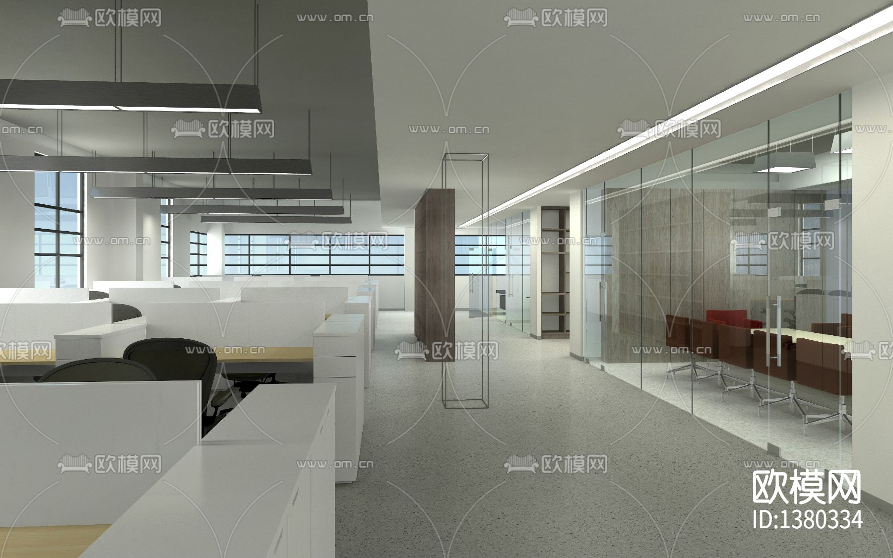 办公楼研发楼办公室cad施工图下载（渲染图3）