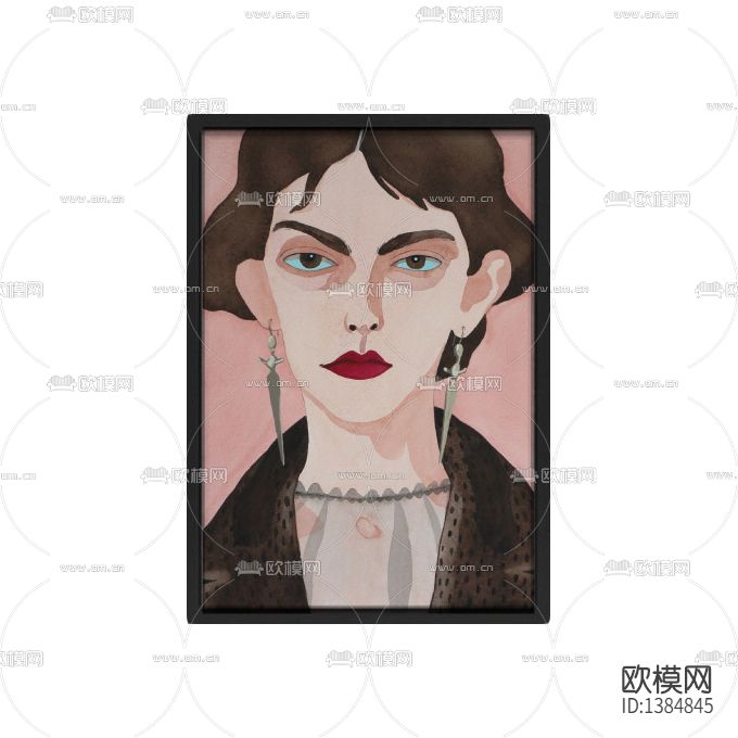 现代简约创意色彩少女手绘肖像装饰画下载