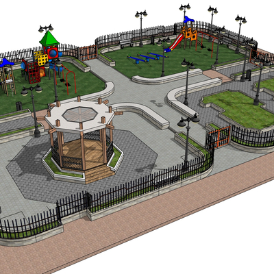  中心休闲广场娱乐游乐场su模型 