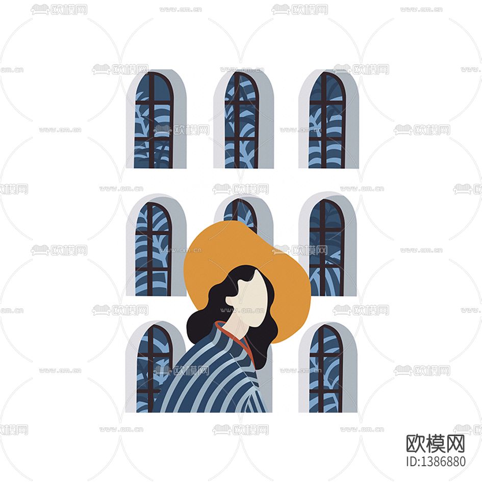 现代简约创意水彩简笔人像装饰画