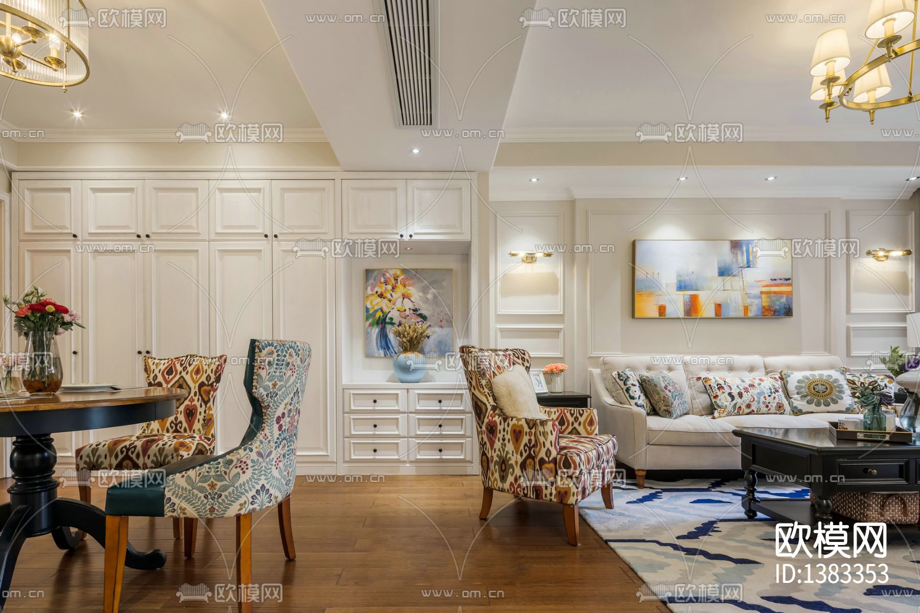 美式家居cad施工图下载（渲染图1）