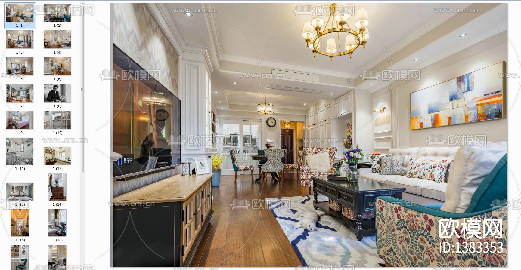 美式家居cad施工图下载（渲染图4）