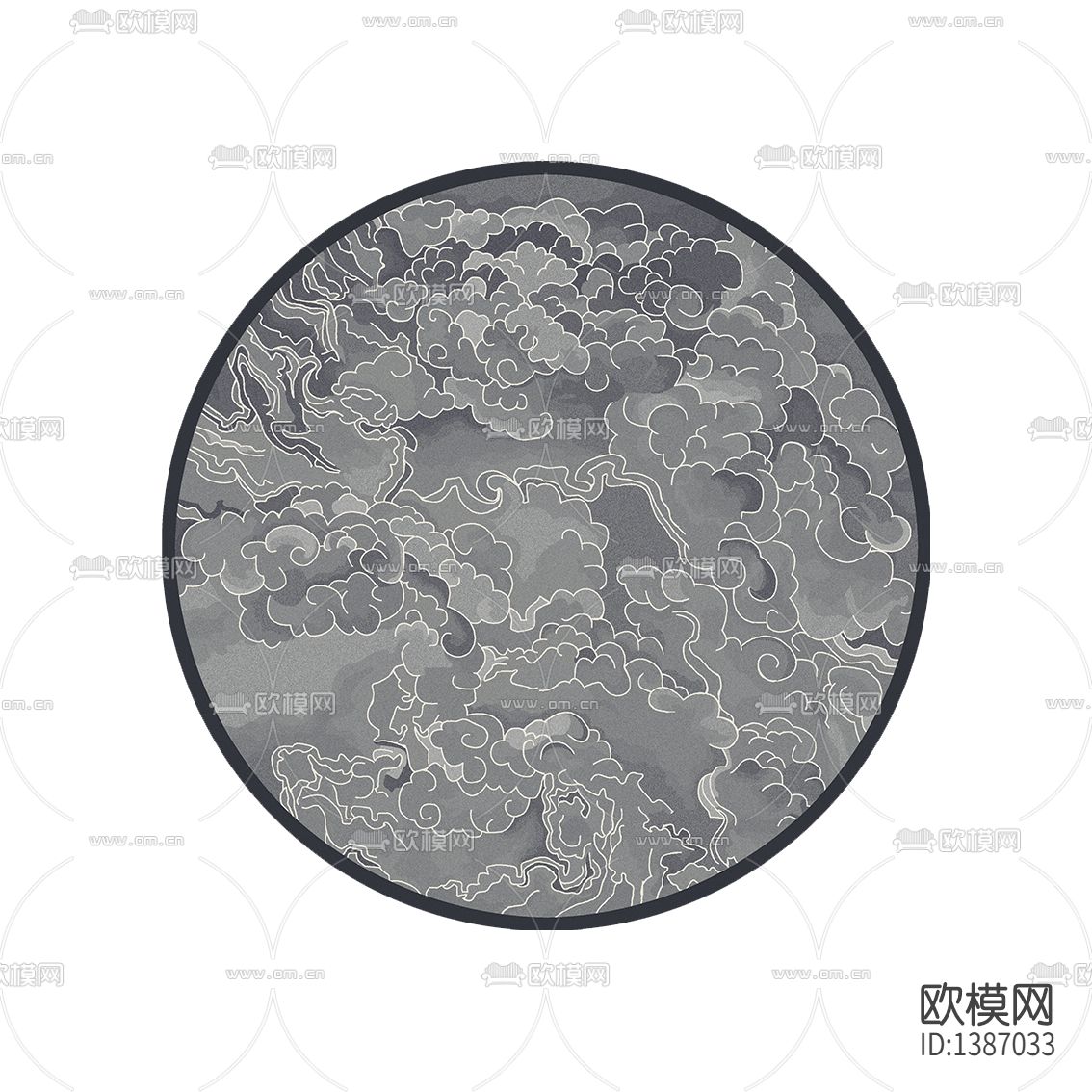 新中式创意云纹圆形布艺地毯