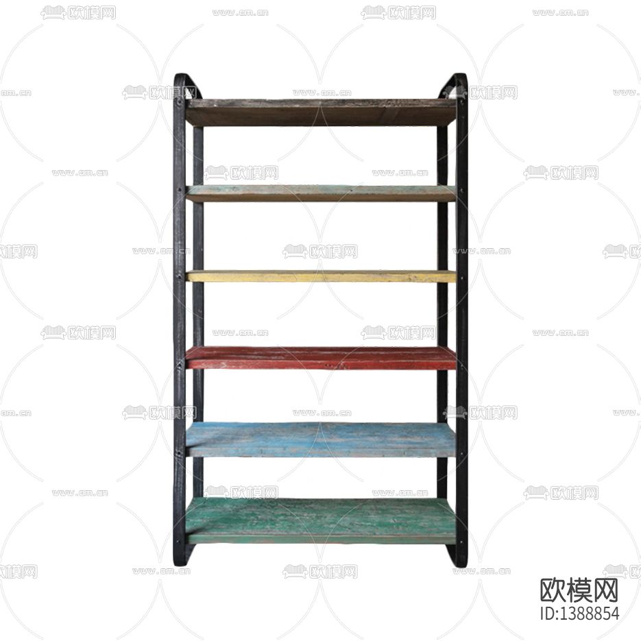美式复古不锈钢彩色实木书架下载
