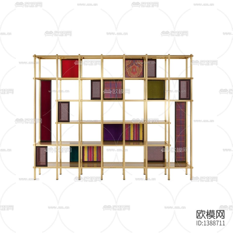 现代轻奢不锈钢实木创意书架下载