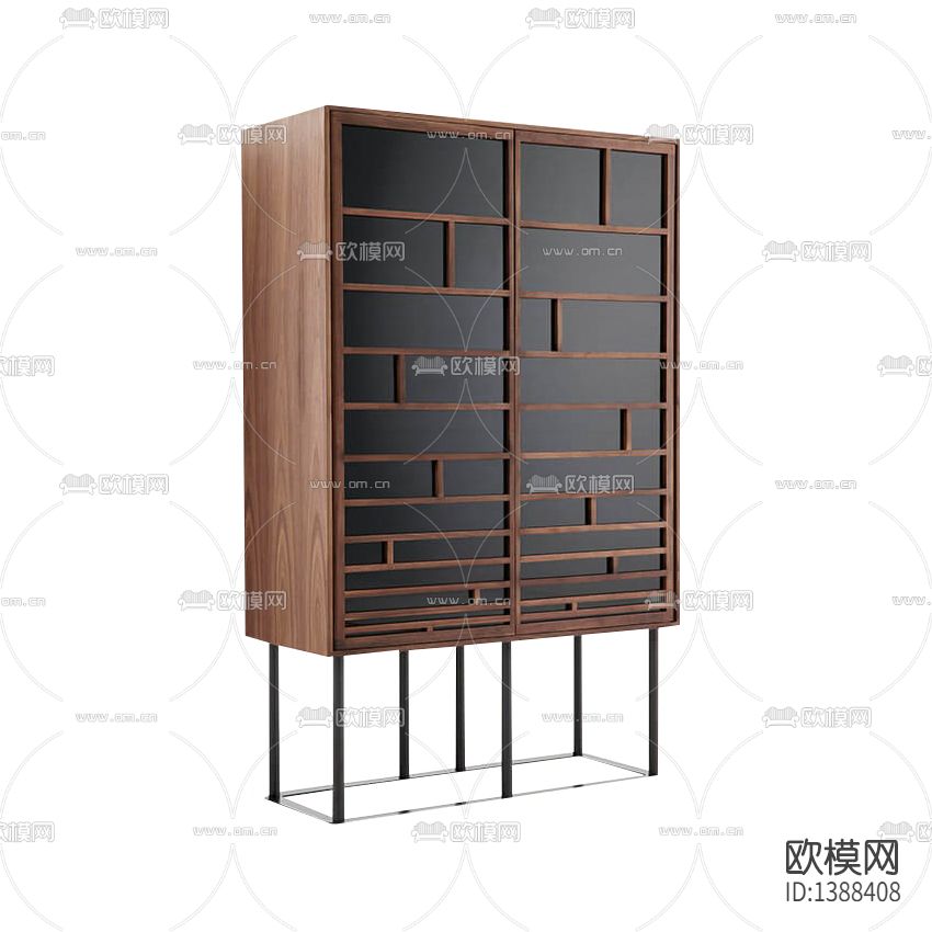 新中式创意古典实木不锈钢书架下载