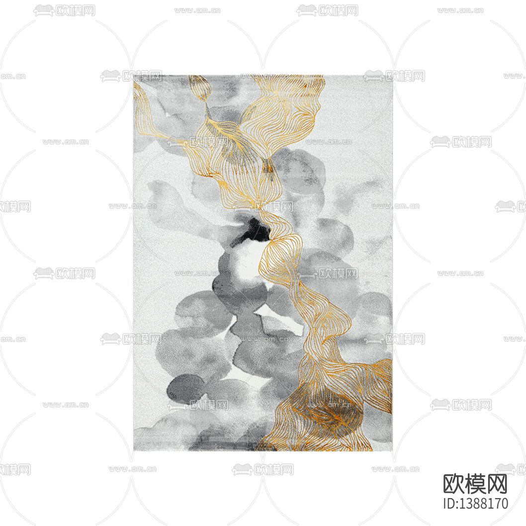 新中式轻奢灰色描金布艺地毯下载