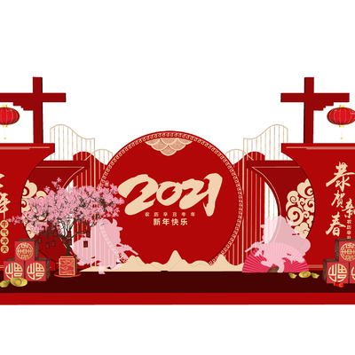  现代新年展示区橱窗合影区节日美陈su模型 