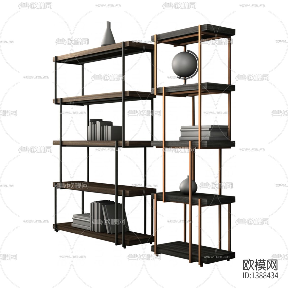 美式简约创意不锈钢实木书架下载