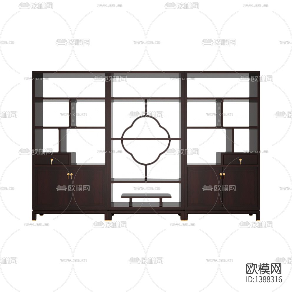 新中式古典实木书架下载