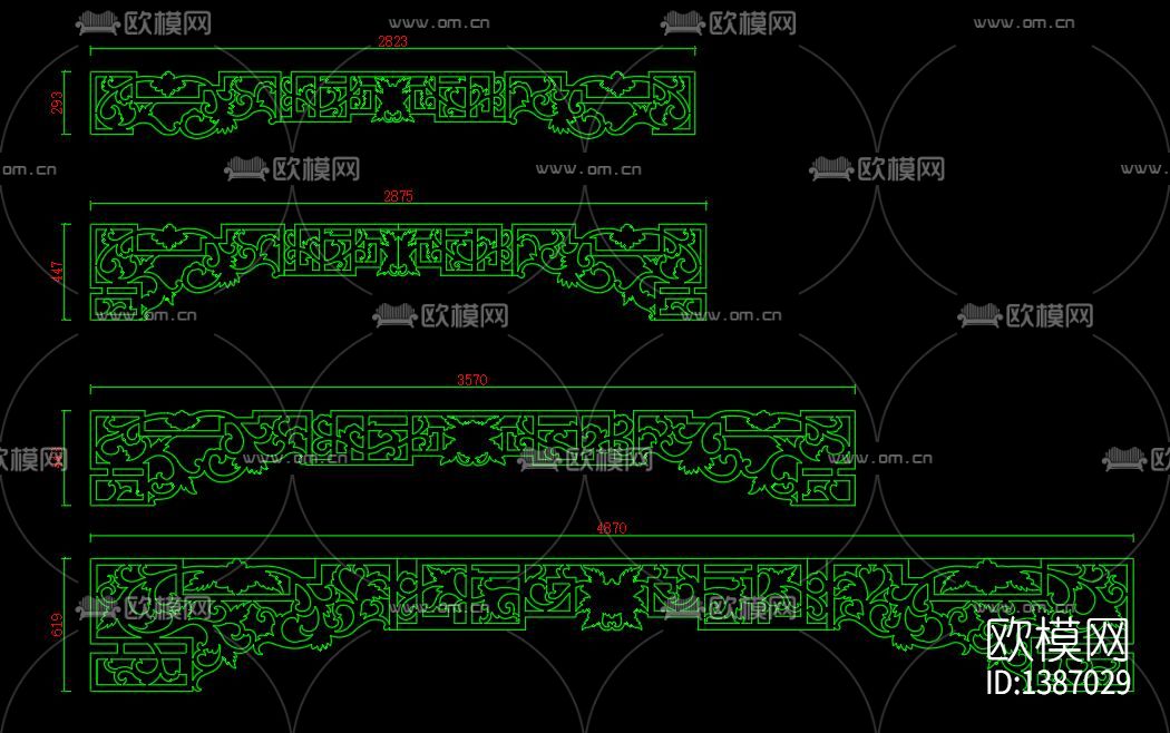新中式雕花cad图纸下载（渲染图4）