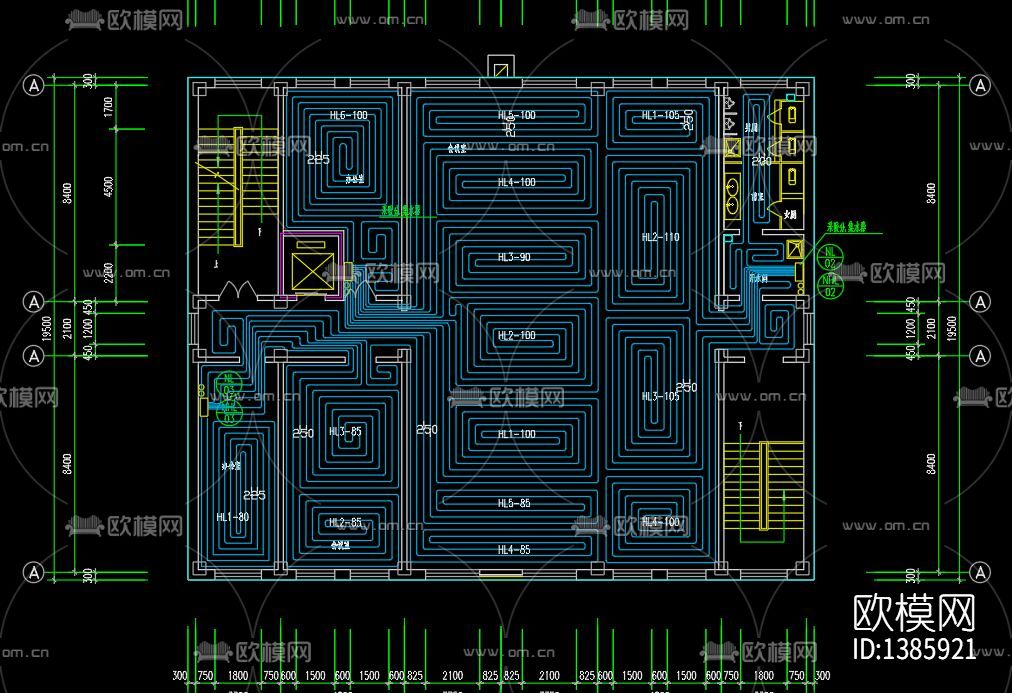 办公楼地板辐射采暖及消防给排施工图下载（渲染图2）