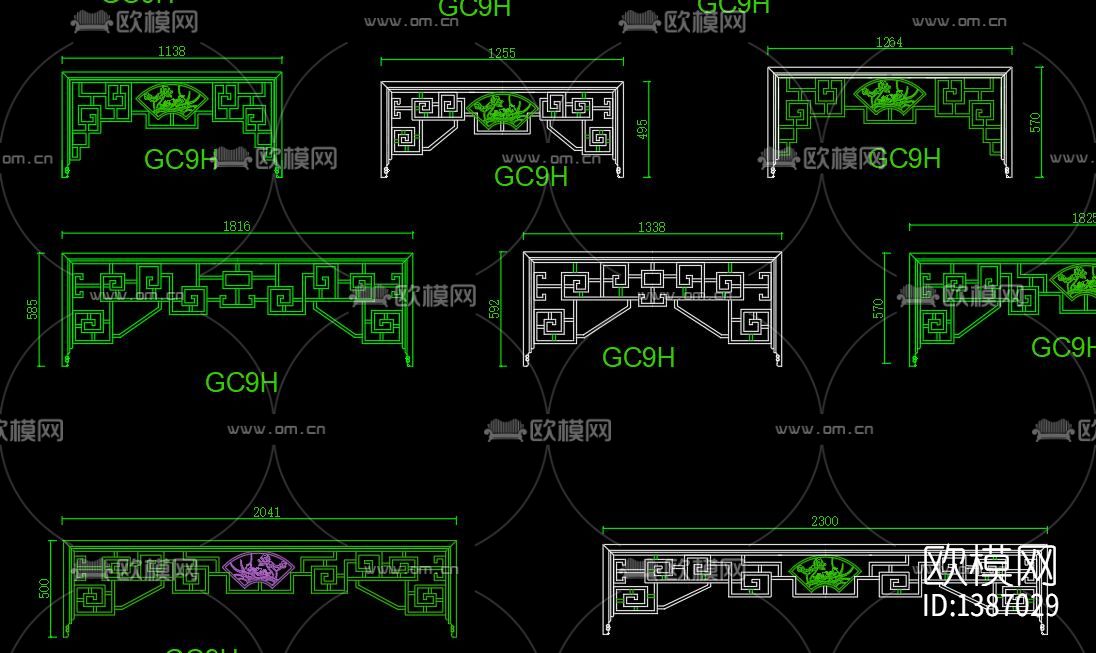 新中式雕花cad图纸下载（渲染图3）