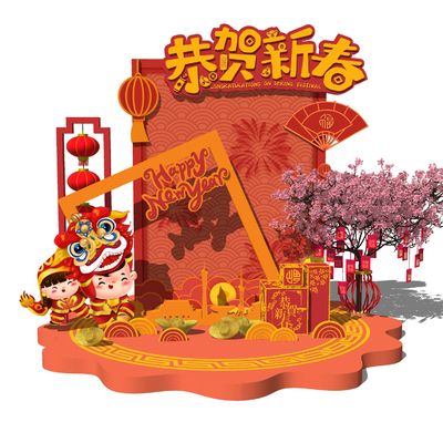  新中式牛年春节新年美陈su模型 