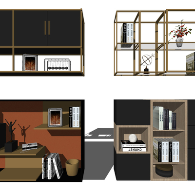  现代书柜壁柜su模型 