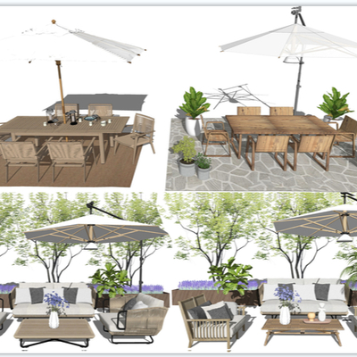 现代户外休闲餐桌椅su模型
