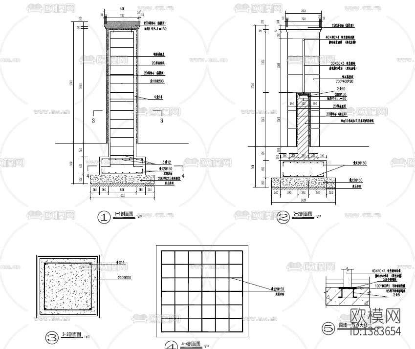 小区半封闭围墙cad图纸下载（渲染图2）