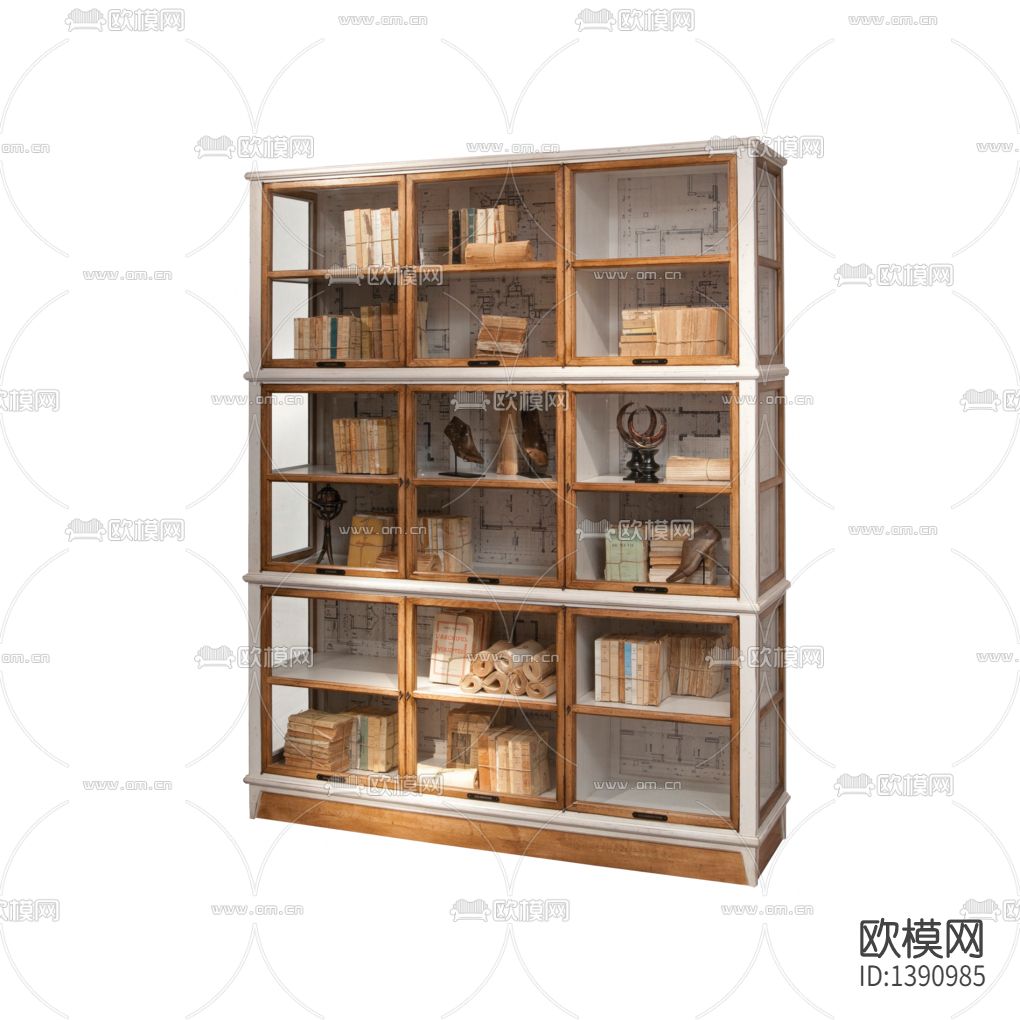 北欧简约复古实木玻璃书架