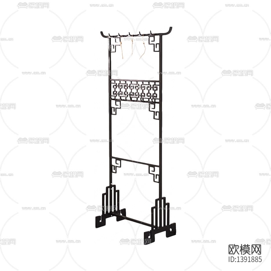 新中式古典回纹实木衣帽架