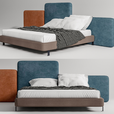 现代布艺双人床su模型
