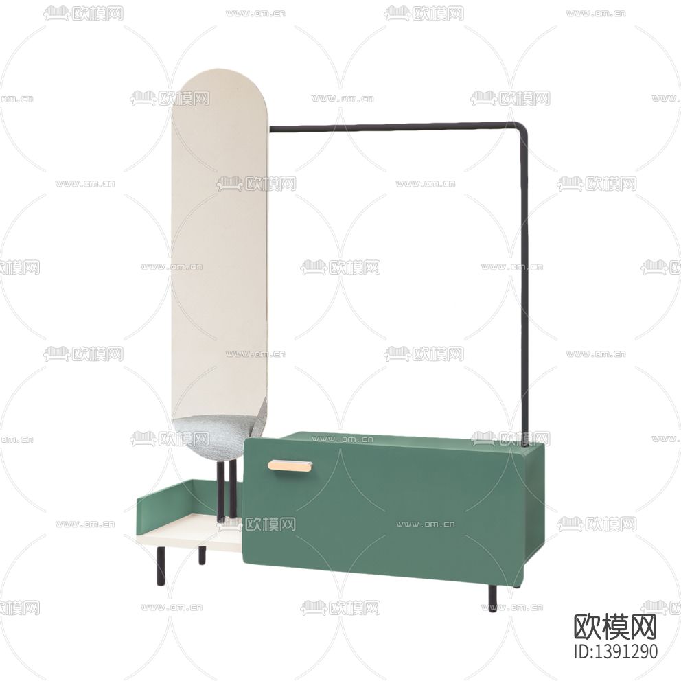 北欧简约彩色实木不锈钢全身镜衣帽架下载