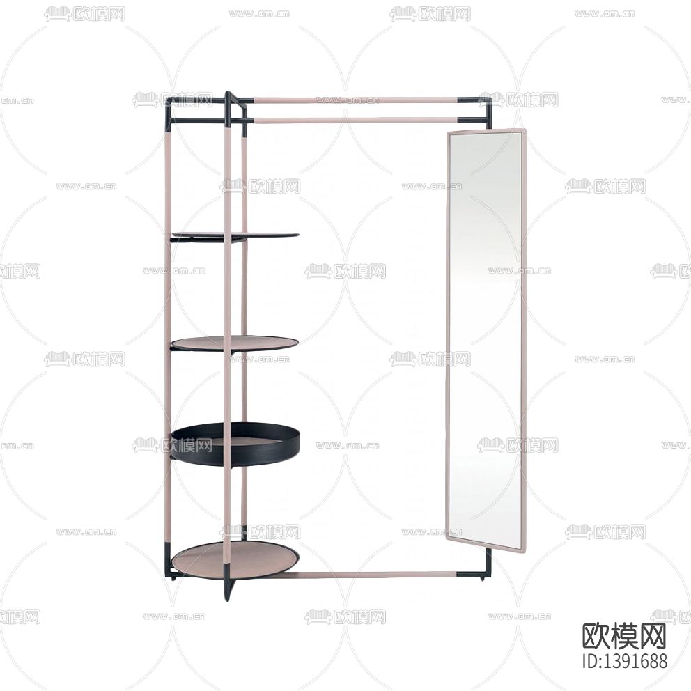 北欧简约创意实木全身镜衣帽架下载