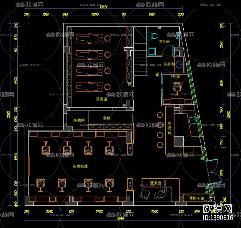 美发店装修cad图纸下载（渲染图1）