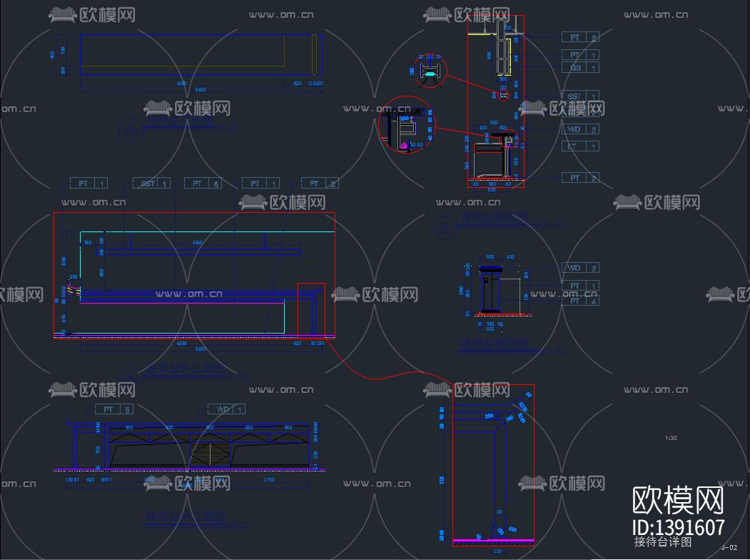 办公室cad施工图下载（渲染图1）