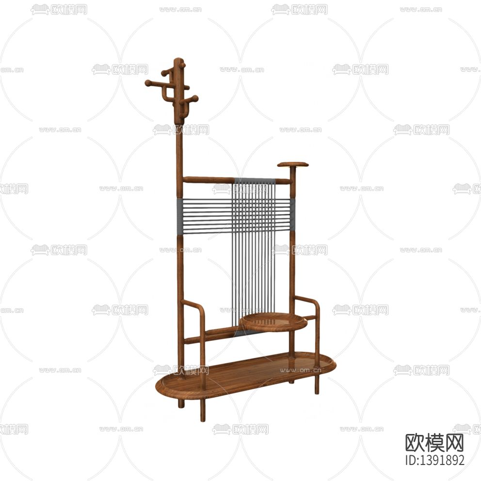 新中式禅意实木布艺衣帽架