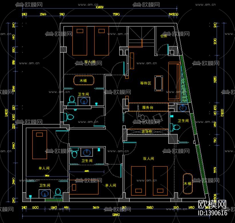 美发店装修cad图纸下载（渲染图2）