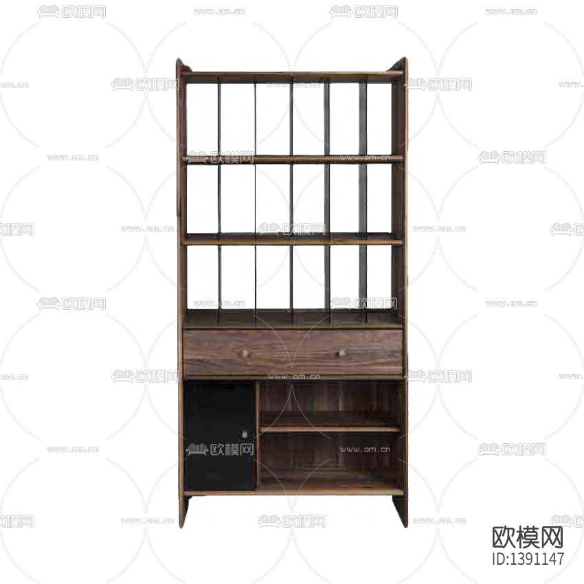 北欧复古做旧实木玻璃书架下载