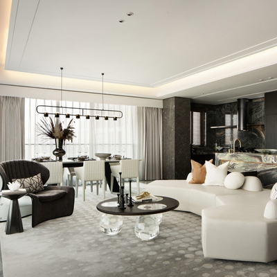 矩阵纵横设计 现代轻奢客厅餐厅