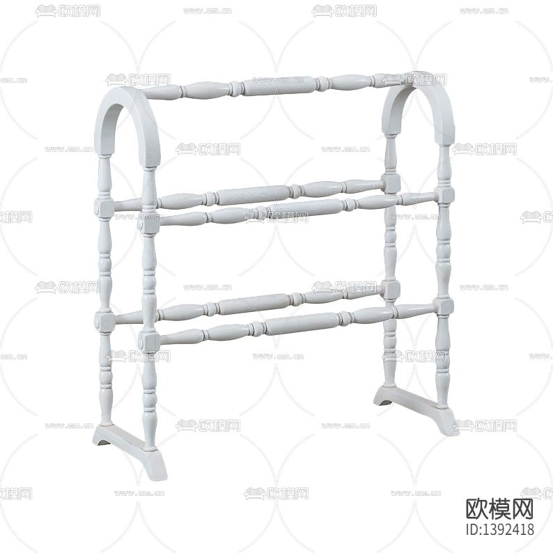 简欧古典白漆实木雕刻衣帽架下载（渲染图1）