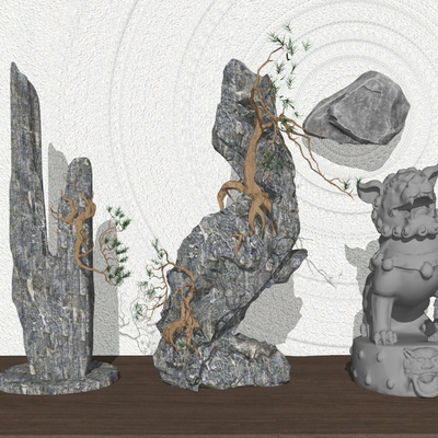 新中式景观石su模型