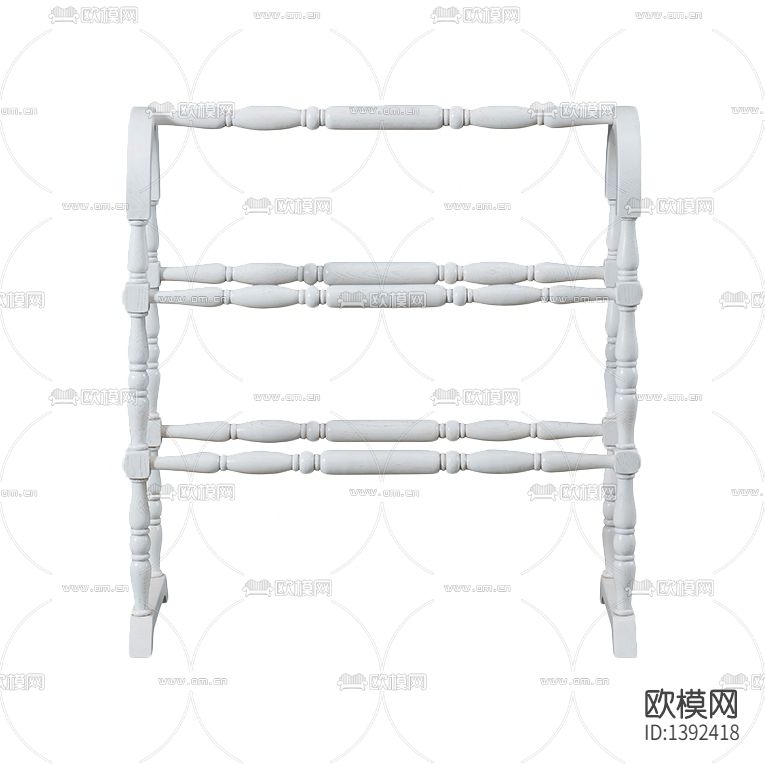 简欧古典白漆实木雕刻衣帽架下载（渲染图2）
