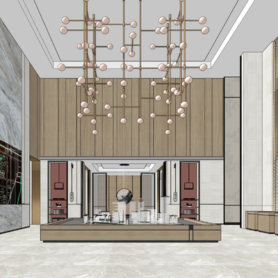  新中式售楼处沙盘区su模型 