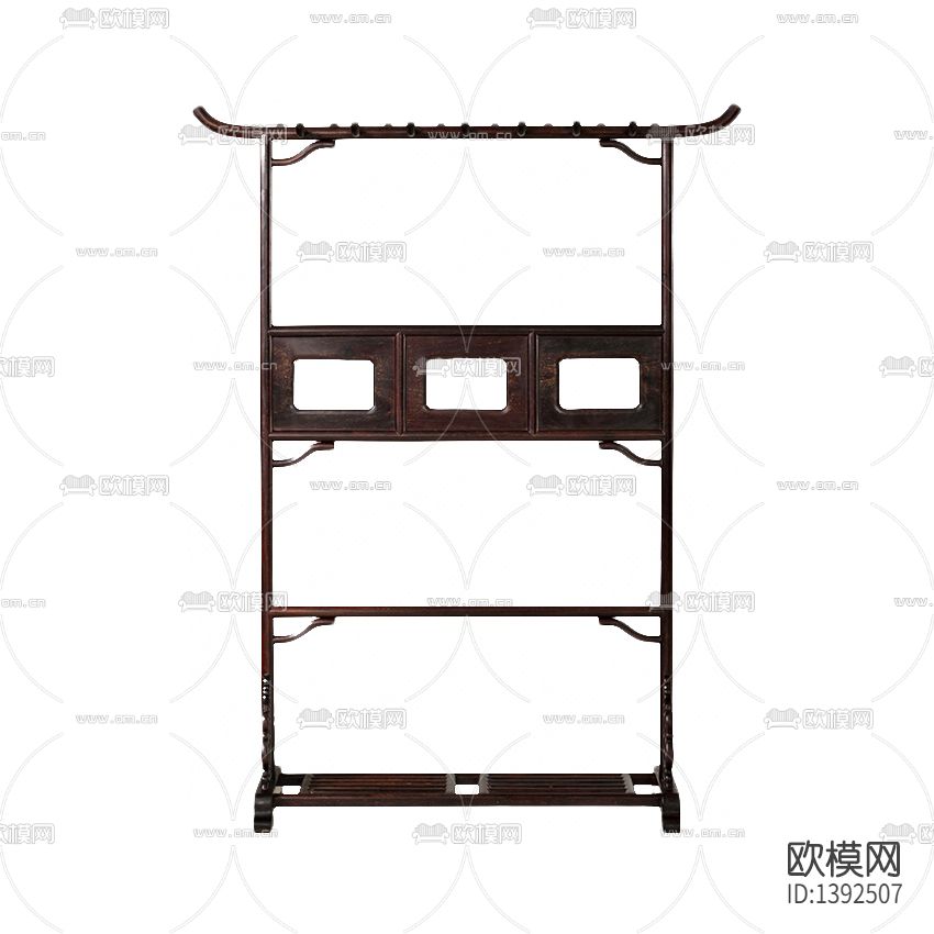 中式复古实木雕刻衣帽架