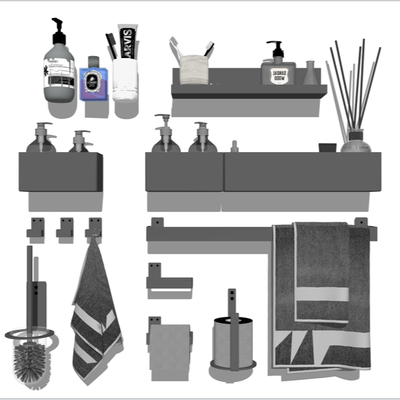  现代卫生间用品洗漱用品卫浴用品su模型 