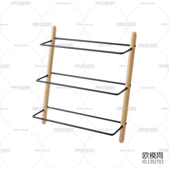 北歐極簡實(shí)木不銹鋼三層鞋架下載