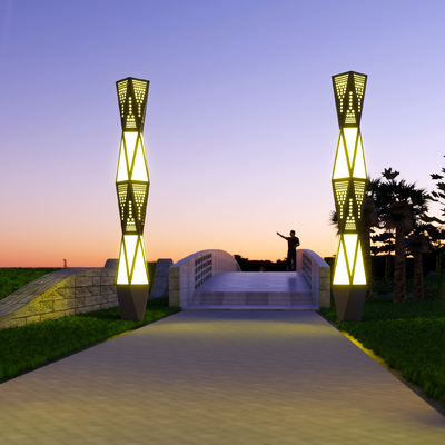  现代庭院夜景su模型 